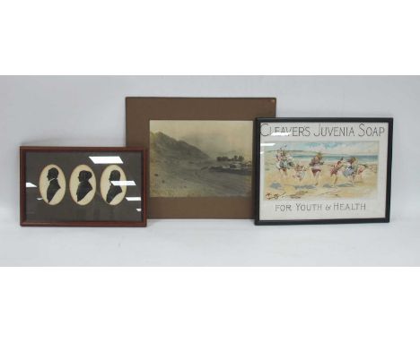 Clever's Juvenia Soap Advertising Print in Later Frame, image 16 x 32cm, Holmes early XX Century photograph of travellers on 