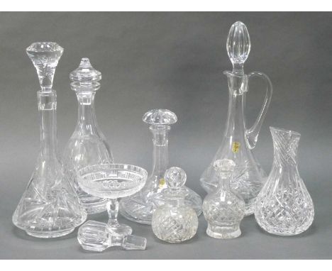 Waterford Crystal Decanter and Stopper 'Lismore' Pattern, Stuart carafe, other decanters, tazza etc:- One Tray.