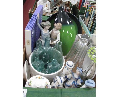 Lladro 5256 Figure Group (repaired), four other figures, Aynsley and other pottery, glassware.