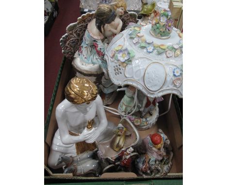 Von Schierholz Ring O Roses Table Lamp, Capodimonte wall plaque, figurines:- One Box.
