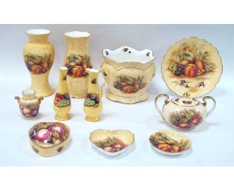 Aynsley 'Orchard Gold' Ceramics, including vases, jardiniere, heart-shaped box, sucrier:- One Tray