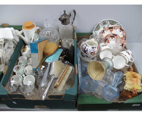 Claret Jug, blue glass trinket set, Copeland and Meakin coffee ware, other ceramics, Tala Cook's measure, egg set, etc:- Two 