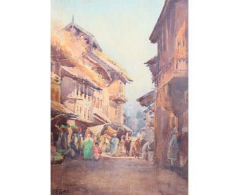 M.E. Gale: watercolours, two studies, North Indian town scenes, in strip frames, and Rubens Southey: watercolours, Highbridge