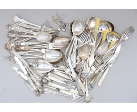 A selection of silver plated King's pattern flatware and other plated flatware