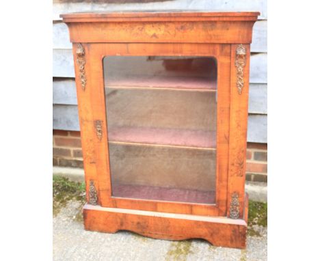 A 19th century walnut and gilt brass mounted and inlaid pier cabinet enclosed glazed panel door, on block base, 33" wide x 42