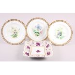A Barr, Flight & Bar puce enamelled and gilt decorated dish with vine design and three 19th