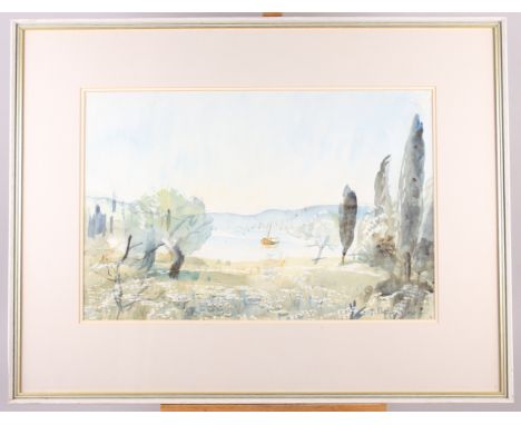 Elizabeth Scott Moore: watercolours, "Morning Light, Corfu", exhibited at the New English Art Club in 1986 label verso, 12 1/