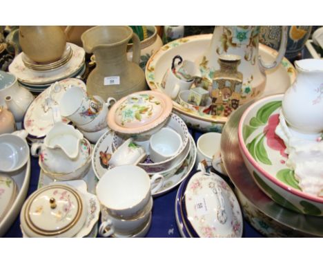 A Johnson Ceramics part teaset, a Japanese vase, 4" high, a wash jug, bowl and basin, and an assortment of commemorative mugs