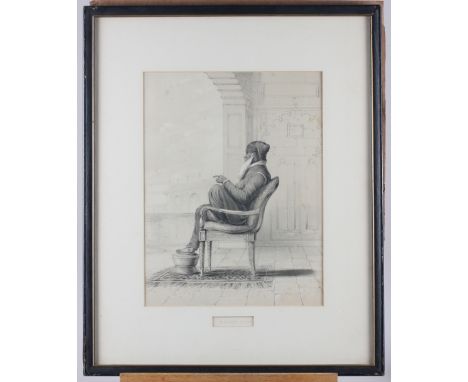 A lithograph of the late Sikh Maharaja Runjeet Singh from the “Portraits of Princes and the People of India”, 20” x 17” overa