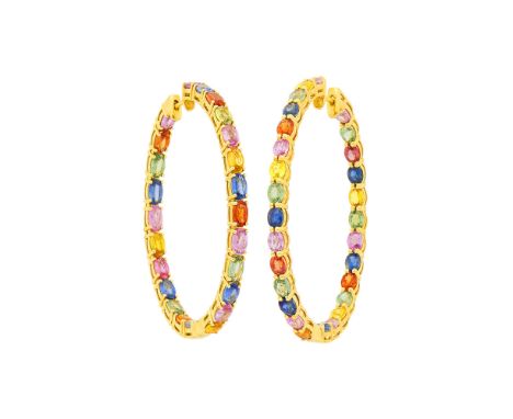 18 kt., 48 oval pink, yellow, green, blue and orange sapphires ap. 14.00 cts., ap. 10.3 dwts.Condition Report:Sapphires: brig