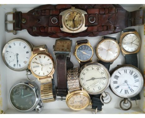 A box of watches including hallmarked silver pocket watches and vintage mechanical etc.