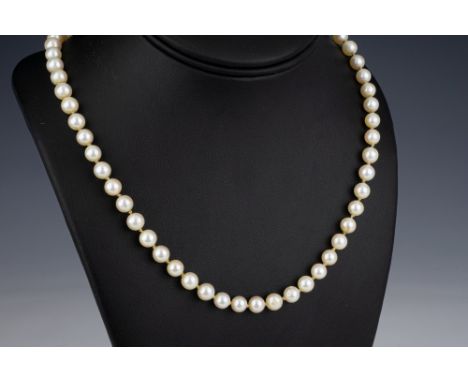 A 14ct gold and single cultured pearl ring size L; together with a single strand cultured pearl necklace, with 6mm. pearls an