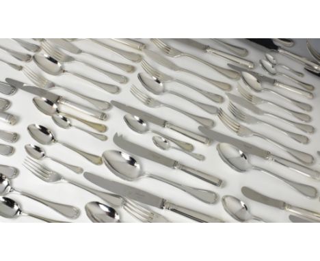 A Christofle silver plate flatware service in the " Malmaison " pattern for eight settings, 89 pieces, comprising eight dinne