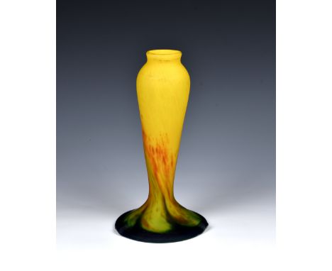 Schneider - Le Verre Francais cameo glass lamp base 1920s, the swollen column with organic spreading circular base, having or