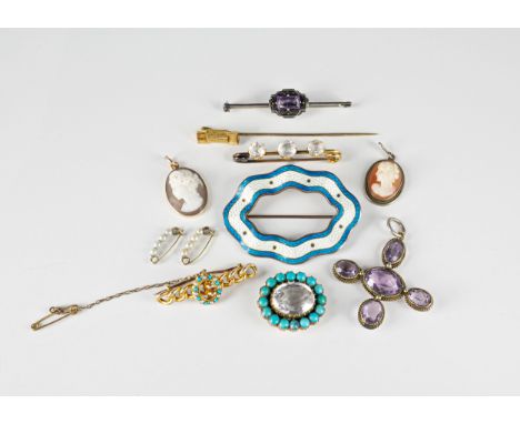 A collection of antique and vintage gold and silver jewellery including a silver and enamel brooch; a Victorian 9ct gold and 