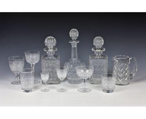 An extensive suite of Thomas Webb Wellington pattern cut glass with strawberry diamond, blaze and prismatic cutting and notch