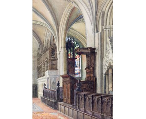 Florence Payne (British, fl.late 19th century) Interior of Christchurch Cathedral, Oxford   watercolour, heightened with body