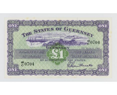 BRITISH BANKNOTE - THE STATES OF GUERNSEY One Pound, 1st March, 1965, serial number 40C 0704, Treasurer L. A. Guillemette, (G