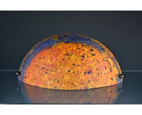 A Schneider Le Verre Francais Art Deco wall light or sconce the demi-lune light in frosted mottled orange, yellow and blue gl
