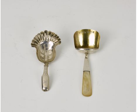A George IV silver bright cut caddy spoon Thomas Freeman, Birmingham 1830, the shaped bowl with inscribed fiddle pattern hand