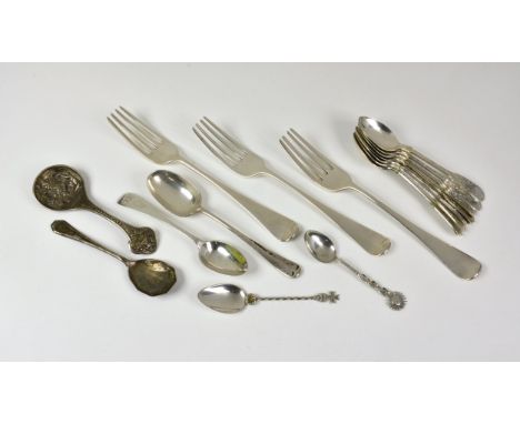 A set of three George III silver table forks Old English pattern, Richard Crossley, London 1798; together with a set of seven