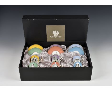 A Wedgwood cased set of six Grand Tour Collection coffee cups and saucers c.1994, each decorated with a notable European arch