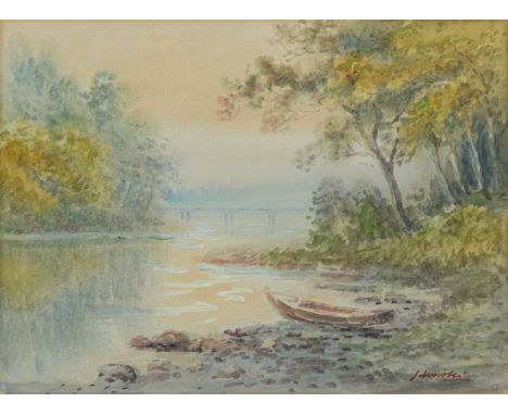 Japanese School (early 20th century) Lake View Through the Trees; River View with Boat   a pair, watercolour, both indistinct