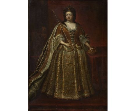 18th century English School, after Sir Godfrey Kneller Portrait of Queen Anne, full length, in robes, holding the orb and sce