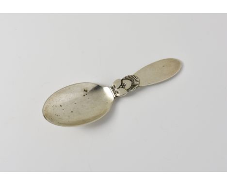 A Georg Jensen silver caddy spoon Cactus pattern, stamped 'George Jensen' Sterling Denmark, 10.3cm. long, weight 27g.      *C