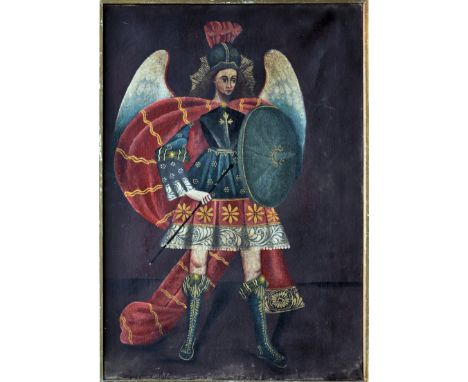 Cuzco School (20th century) Portrait of an Archangel   oil on canvas   30¾ x 21½in. (78 x 54.5cm.)  