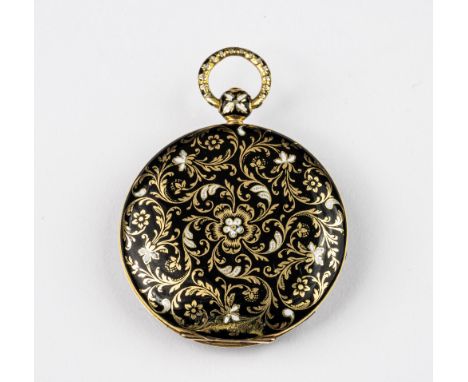 An 18ct gold, black & white enamel ladies pendant watch by Leroy & Fils French, 19th century, key wind gilt lever movement, g