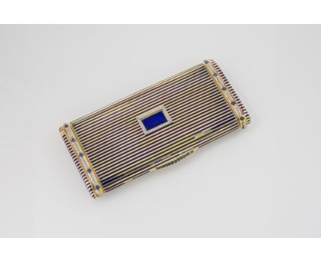 An 18ct gold, enamel, sapphire and diamond cigarette case with concealed vesta early 20th century, of rounded, rectangular fo