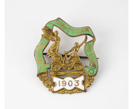 An Automobile Club of Gt. Britain &amp; Ireland gilt metal and enamel badge impressed makers mark 'West &amp; Son College Gre