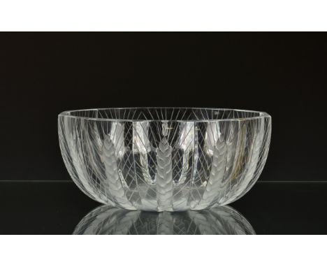 Lalique France 'Ceres Wheat' pattern bowl 1980s, retired, of circular Dodecagon form, each section depicting a wheat head, et