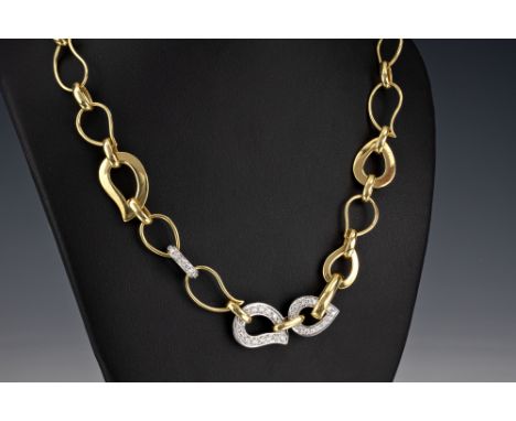 A Mappin &amp; Webb 18ct yellow gold and diamond necklace the two colour gold fancy link necklace with three diamond set link