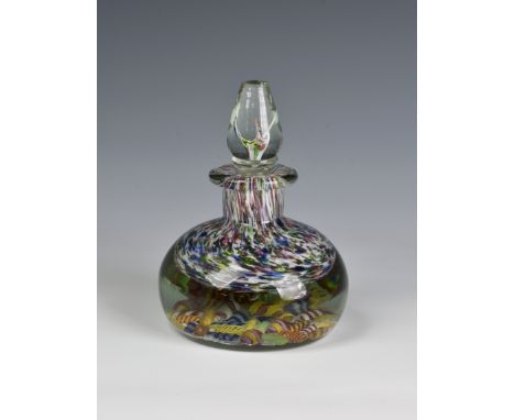 A 19th century Stourbridge style millefiori paperweight inkwell of compressed onion form, with scrambled canes to the base an