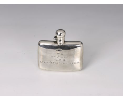 A Victorian silver pocket spirit flask Stokes & Ireland Ltd, Chester 1898, of curved rectangular form with rounded corners, b