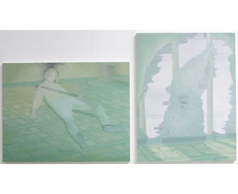 Gerald Davis  - - 1974 Pittsburgh/Pennsylvania - lebt und arbeitet in Los Angeles Suicide (Green), Diptychon. 2005. Öl auf Le