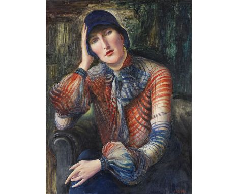 Albert Birkle  - - 1900 Berlin - 1986 Salzburg Damenbildnis – Elisabeth Starosta mit Chiffon-Bluse und Hut. 1925-1930. Öl auf