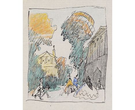 Lyonel Feininger  - - 1871 New York - 1956 New York Street Scene (Feeding Swans). 1908. Tuschfeder- und Buntstiftzeichnungen.