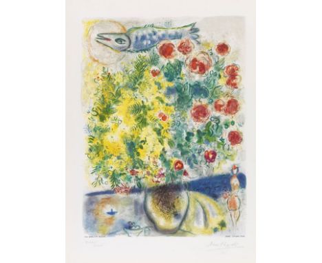 Marc Chagall  - - 1887 Witebsk - 1985 Saint-Paul-de-Vence Roses et mimosas. 1967. Farblithografie von Charles Sorlier nach ei