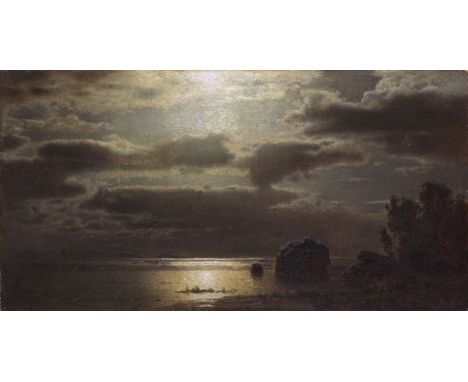 Louis Douzette  - - 1834 Tribsees - 1924 Barth/Ostsee Mondnacht. 1872. Öl auf Leinwand. Rechts unten signiert und datiert. 25