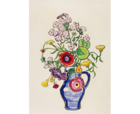 Gabriele Münter  - - 1877 Berlin - 1962 Murnau Sommerblumenstrauß mit rotem Mohn und Phlox. Um 1950/1955. Gouache. Auf Velin.