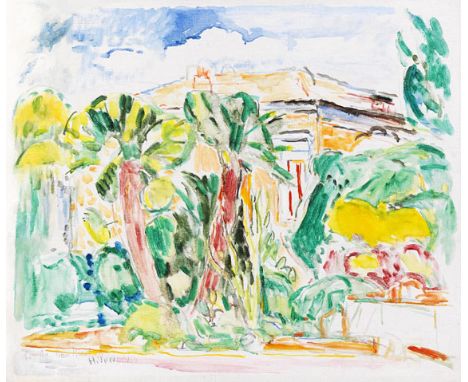 Hans Purrmann  - - 1880 Speyer - 1966 Basel Palmen vor Villa in Sorrent. 1951. Öl auf Leinwand. Lenz/Billeter 1951/13. Links 