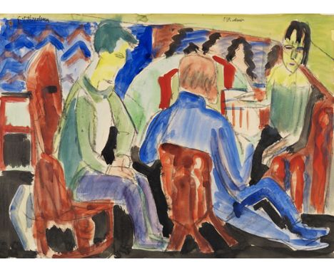 Ernst Ludwig Kirchner  - - 1880 Aschaffenburg - 1938 Davos Unterhaltung. 1923. Aquarell und Tuschpinsel über Kreidezeichnung.