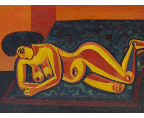 Josef Scharl  - - 1896 München - 1954 New York Liegender Akt I (Exotic Nude). 1952. Öl auf Leinwand. Firmenich/Lukas 527. Lin