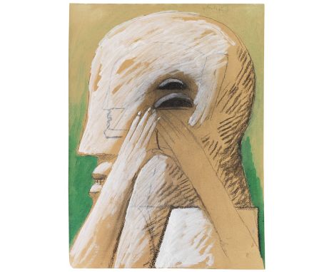 Horst Antes  - - 1936 Heppenheim - lebt und arbeitet in Sicellino und Wolfartsweier Kopf. 1965. Aquarell, Gouache und Kreide 