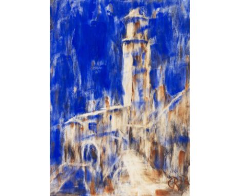 Christian Rohlfs  - - 1849 Niendorf/Holstein - 1938 Hagen Kirche in Gandria. 1932. Tempera. Vogt 32/29. Rechts unten monogram