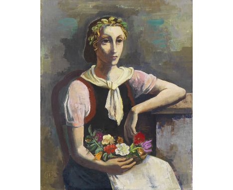 Karl Hofer  - - 1878 Karlsruhe - 1955 Berlin Blumenmädchen (Flower Girl). 1935. Öl auf Leinwand. Wohlert 1116. Links unten mo