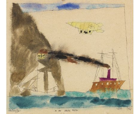 Lyonel Feininger  - - 1871 New York - 1956 New York An der steilen Küste. 1921. Aquarell und Tuschfederzeichnung. Links unten